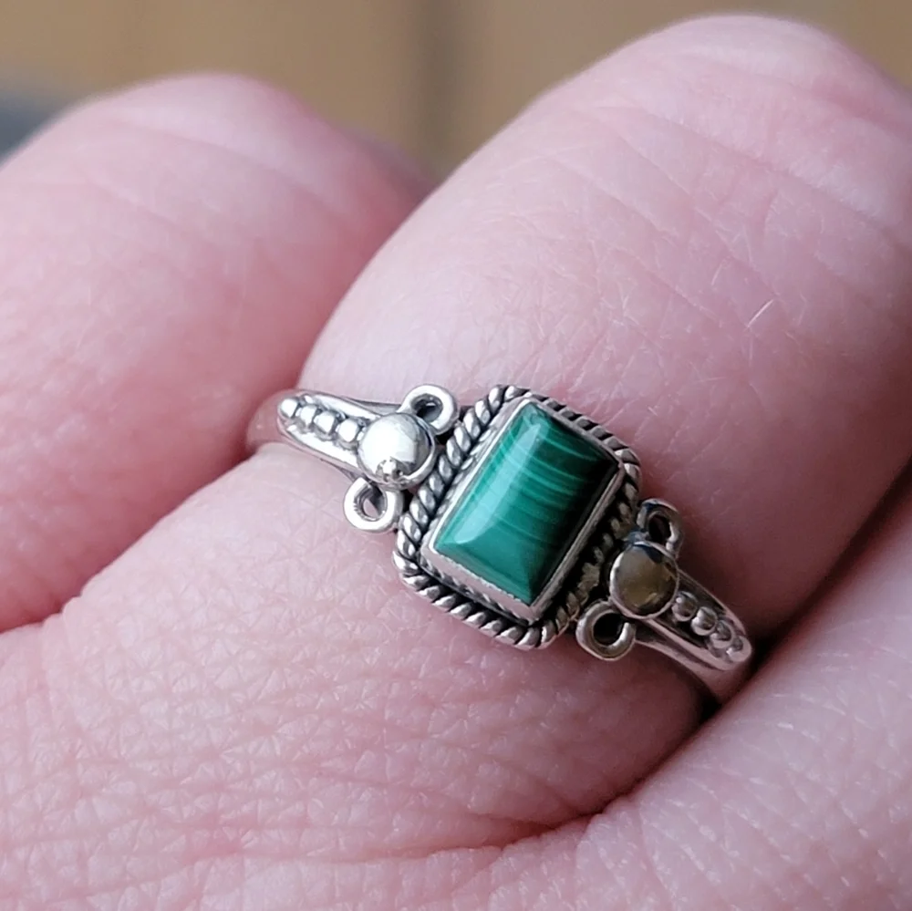 Malachite Sterling Silver Orion Ring Dainty Filigree Gemstone